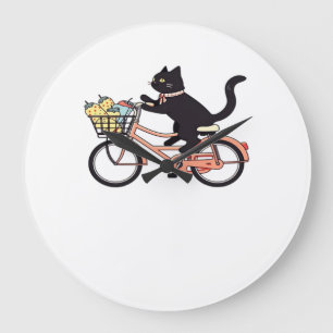 Schwarze Katze auf einem Fahrrad  Black Cat Art Kl Große Wanduhr