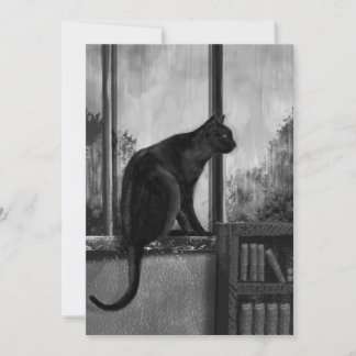 Schwarze Katze auf Fensterbank - Karte
