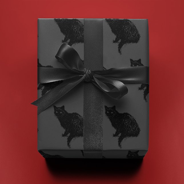 Schwarze Katze auf Grau | Geschenkpapier (Von Creator hochgeladen)