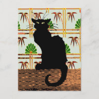 Schwarze Katze auf japanischem Wandpapier