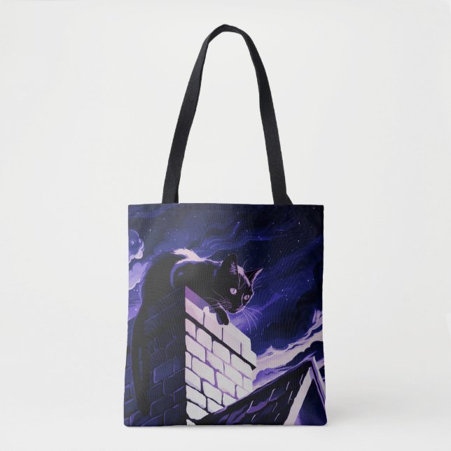 Schwarze Katze auf Kamin Design Tote Tasche (Vorderseite)