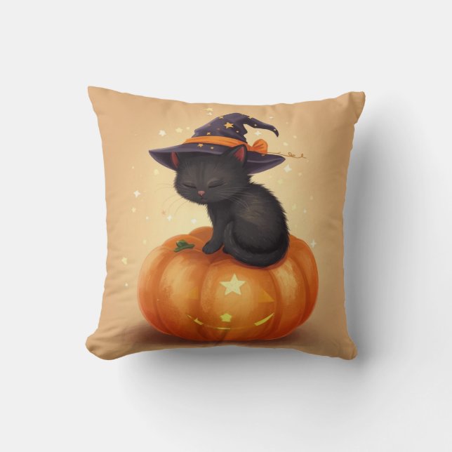 Schwarze Katze auf Kürbiskäfer Halloween-Kissen Kissen (Vorderseite)
