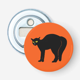 Schwarze Katze auf lebendigem Orange Flaschenöffner