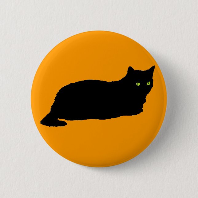 Schwarze Katze auf Orange ausrichten Button (Vorderseite)