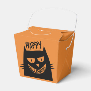 Schwarze Katze auf Orange Geschenkschachtel