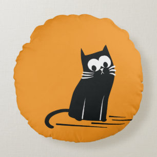 Schwarze Katze auf Orange – Kinder Rundes Kissen