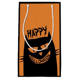 Schwarze Katze auf Orange Kleine Geschenktüte