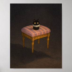 Schwarze Katze auf rosa Streifen Stuhlkunst drucke