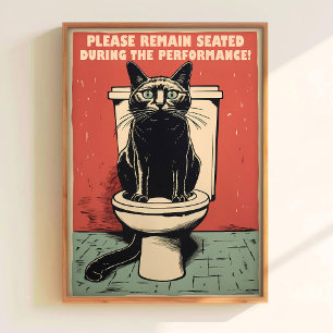 Schwarze Katze auf Toilette Kunst Druckbar Lustige Poster