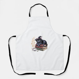 Schwarze Katze auf Zauberbuch-Klassik-T-Shirt Schürze