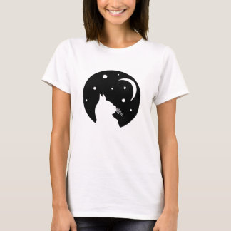 Schwarze Katze auf zunehmendem Mond Halloween Himm T-Shirt
