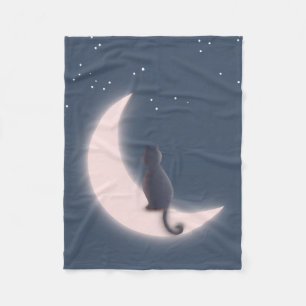 Schwarze Katze auf zunehmendem Mond Himmelsnachthi Fleecedecke