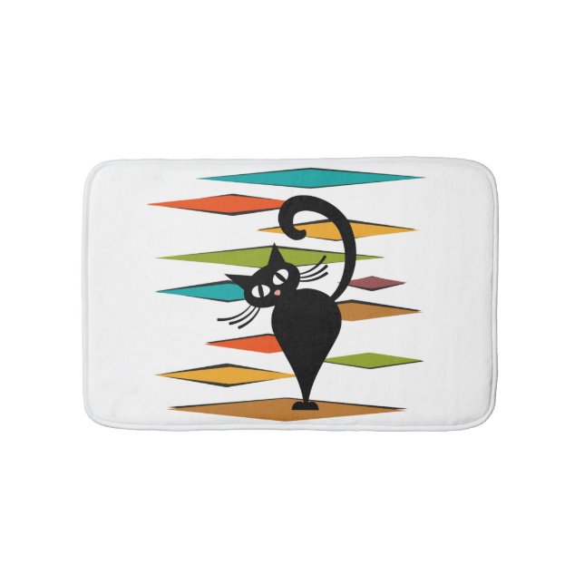 Schwarze Katze aus der Mitte des Jahrhunderts Badematte (Vorderseite)