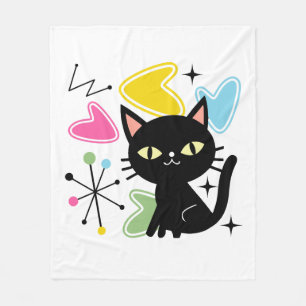 Schwarze Katze aus der Mitte des Jahrhunderts Fleecedecke