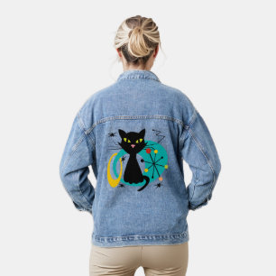Schwarze Katze aus der Mitte des Jahrhunderts Jeansjacke