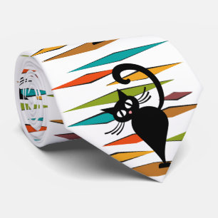 Schwarze Katze aus der Mitte des Jahrhunderts Krawatte