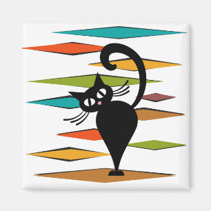 Schwarze Katze aus der Mitte des Jahrhunderts Magnet