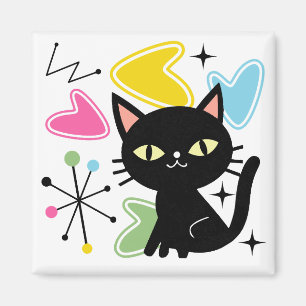 Schwarze Katze aus der Mitte des Jahrhunderts Magnet
