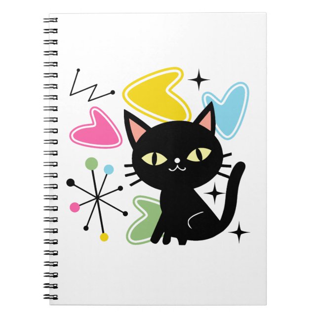Schwarze Katze aus der Mitte des Jahrhunderts Notizblock (Vorderseite)