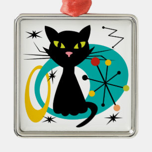 Schwarze Katze aus der Mitte des Jahrhunderts Ornament Aus Metall