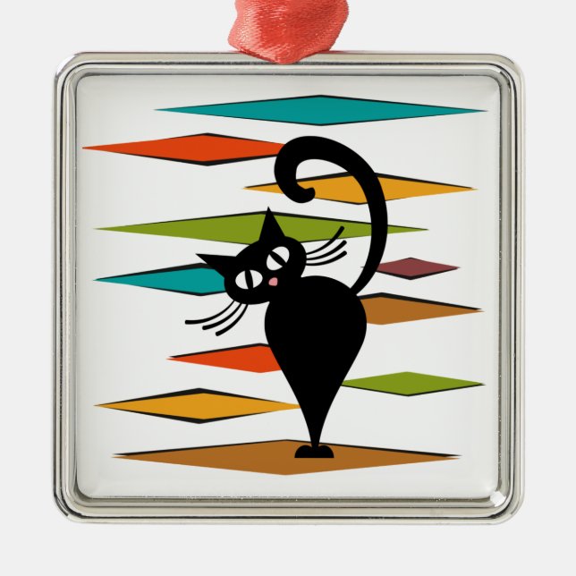 Schwarze Katze aus der Mitte des Jahrhunderts Ornament Aus Metall (Vorne)