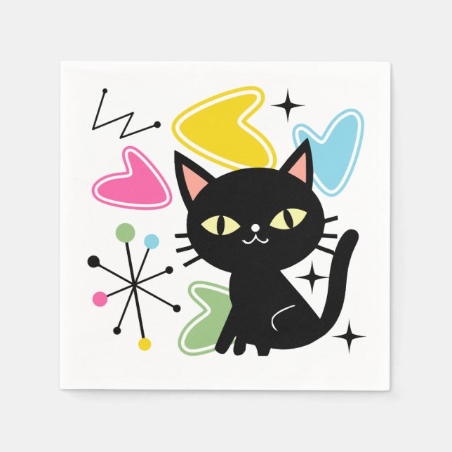 Schwarze Katze aus der Mitte des Jahrhunderts Serviette (Vorderseite)