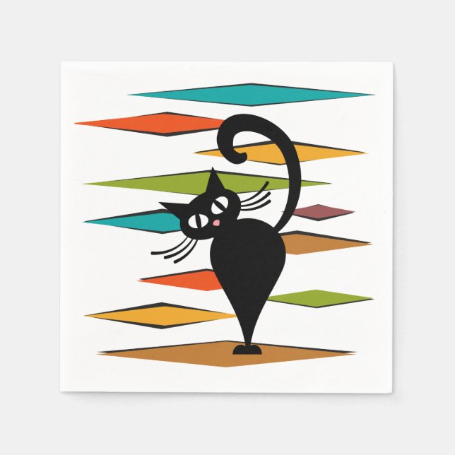 Schwarze Katze aus der Mitte des Jahrhunderts Serviette (Vorderseite)