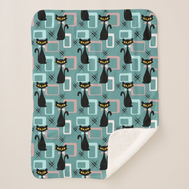 Schwarze Katze aus der Mitte des Jahrhunderts Sherpadecke (Vorderseite)