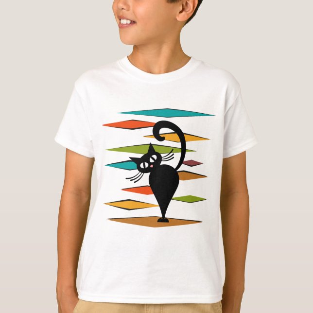 Schwarze Katze aus der Mitte des Jahrhunderts T-Shirt (Vorderseite)