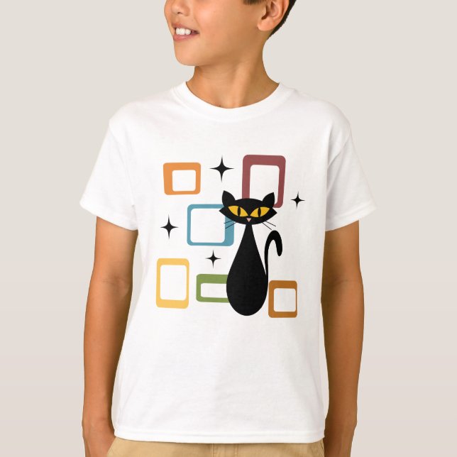 Schwarze Katze aus der Mitte des Jahrhunderts T-Shirt (Vorderseite)