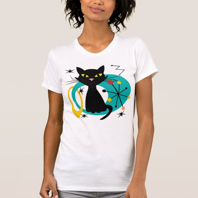 Schwarze Katze aus der Mitte des Jahrhunderts T-Shirt (Vorderseite)