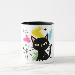 Schwarze Katze aus der Mitte des Jahrhunderts Tasse