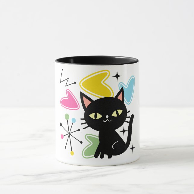 Schwarze Katze aus der Mitte des Jahrhunderts Tasse (Zentrum)