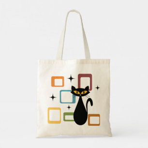 Schwarze Katze aus der Mitte des Jahrhunderts Tragetasche