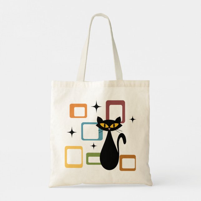 Schwarze Katze aus der Mitte des Jahrhunderts Tragetasche (Rückseite)