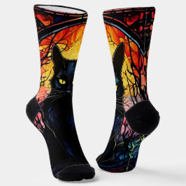 Schwarze Katze aus festem Glas Roter Spooky Socken