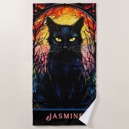 Schwarze Katze aus festem Glas Roter Spooky Strandtuch