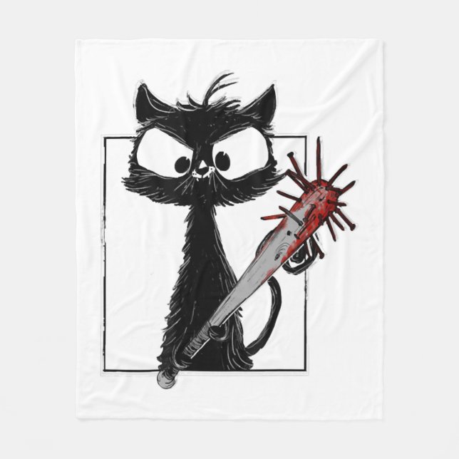 Schwarze Katze Baseball Horror Halloween Fleecedecke (Vorderseite)