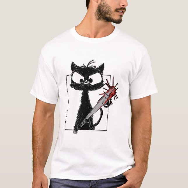 Schwarze Katze Baseball Horror Halloween T-Shirt (Vorderseite)