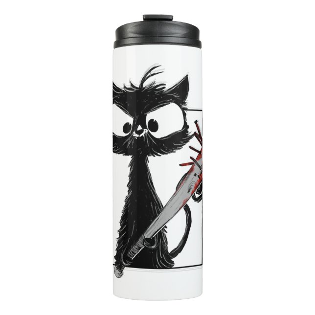 Schwarze Katze Baseball Horror Halloween Thermosbecher (Vorderseite)