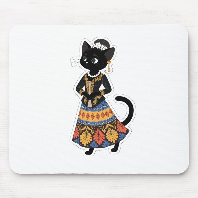Schwarze Katze Batik Kunst Mauspad (Vorne)
