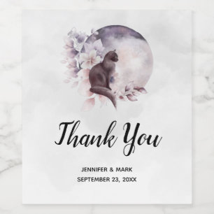 Schwarze Katze bei einer magischen Vollmondhochzei Weinetikett