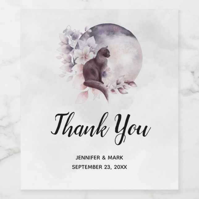 Schwarze Katze bei einer magischen Vollmondhochzei Weinetikett (Einzelnes Label)