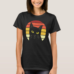 Schwarze Katze bei Retro-Sonnenuntergang Frauen Mä T-Shirt
