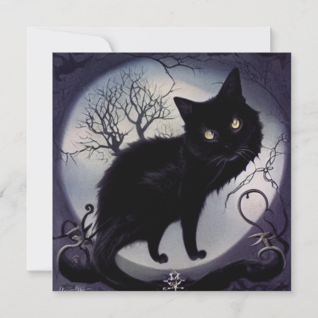 Schwarze Katze bei Vollmond. Halloween Nacht. Karte (Vorderseite)