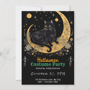 Schwarze Katze bei zunehmendem Mond Schwarzes Hall Einladung