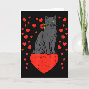 Schwarze Katze Beißt Rosenherzen Valentinstag Tier Karte
