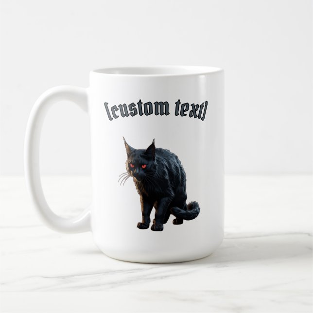 Schwarze Katze - Benutzerdefinierter Text Kaffeetasse (Links)