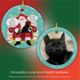Schwarze Katze besucht Santa mit Unglaublich witzi Ornament