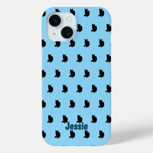 Schwarze Katze (blau) Case-Mate iPhone Hülle (Rückseite)